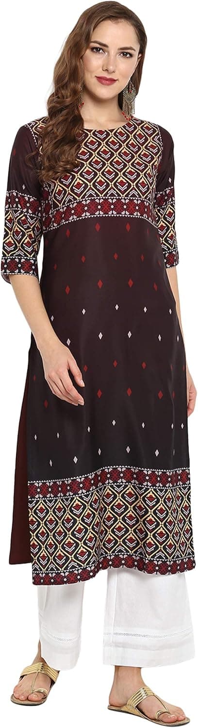 Janasya Indian Women's Tunic Tops Crepe Kurti for Women(JNE3008-KR-A-XXL)