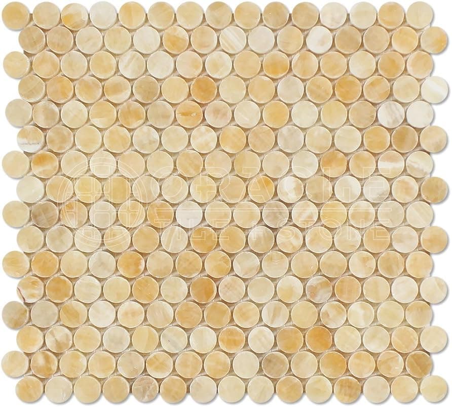 Honey Onyx Penny Round Mosaic Tile, Polished