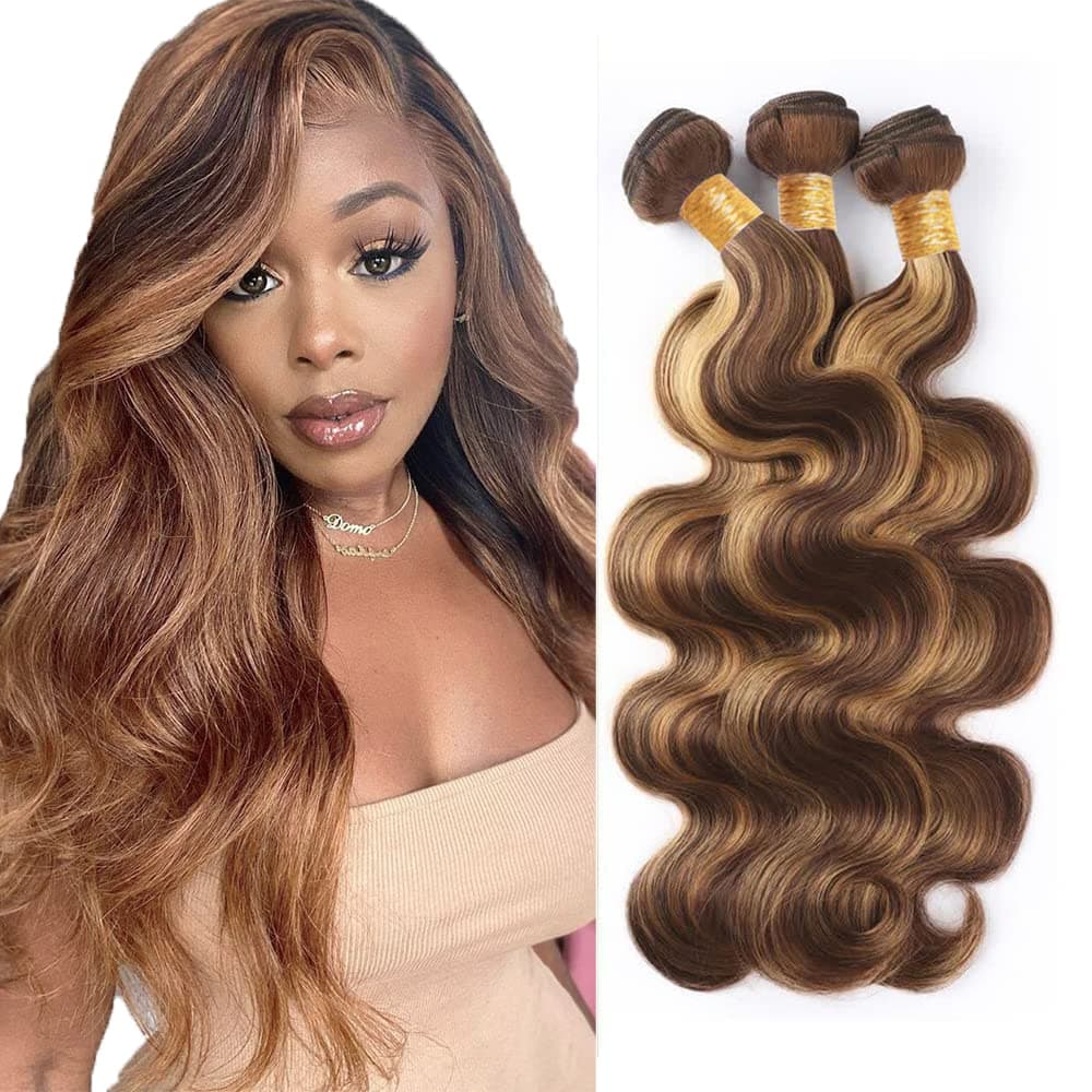 Ombre Highlight Brazilian Virgin Hair Body Wave 3 Bundles 14 16 18 Inch Brazilian Remy Human Hair Weaves P4/27 Ombre Brown Blonde Brazilian Body Wave Hair Extensions Highlight Hair Bundles