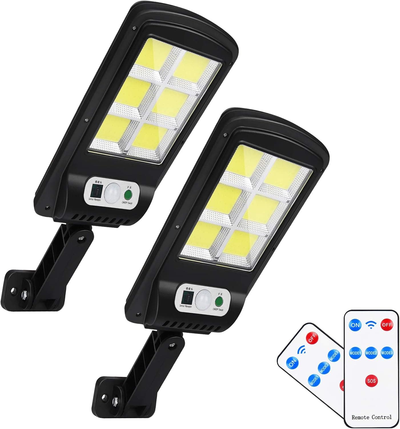 Led Solar Street Lights Outdoor, 2 Pack 120 Led Remote Control Solar Parking Lot Lights Wireless Ip65 Motion Sensor Solar Security Wall Light with 3 Modes for Garden, Street, Deck, Yard, Garage, Patio
