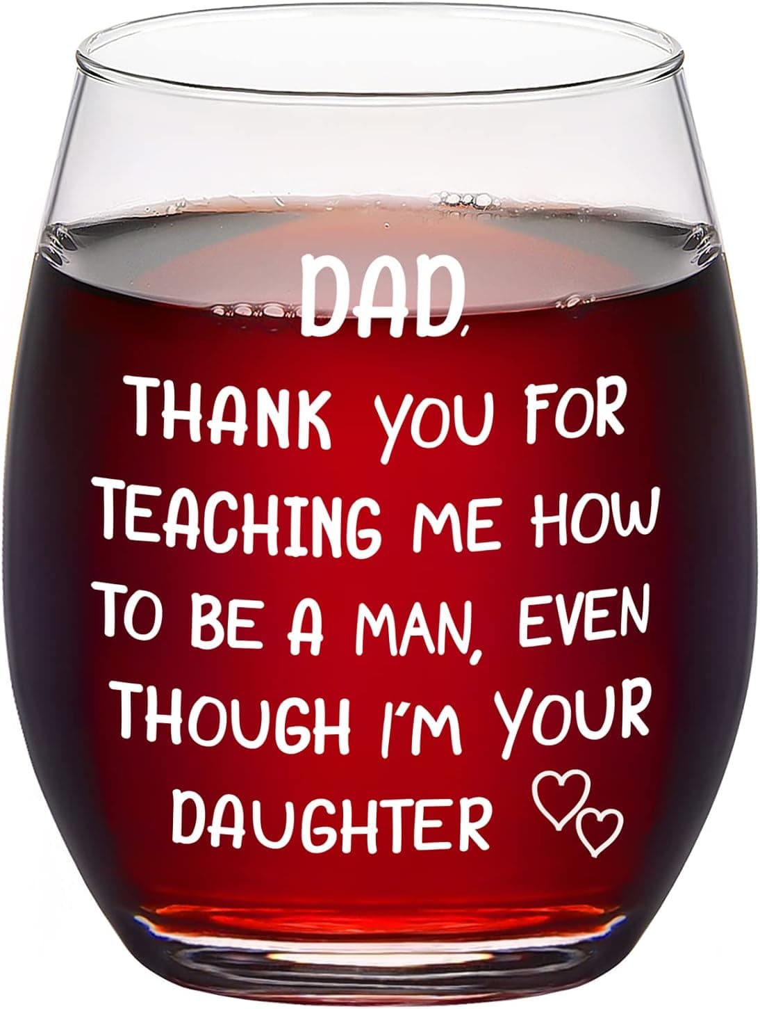 Modwnfy Funny Dad Gift, Father Stemless Wine Glass, Thank You Wine Glass, Novelty Dad Gift from daughter, Father’s Day, Christmas, Birthday, Thanksgiving Day Gift from Daughter, 15 Oz