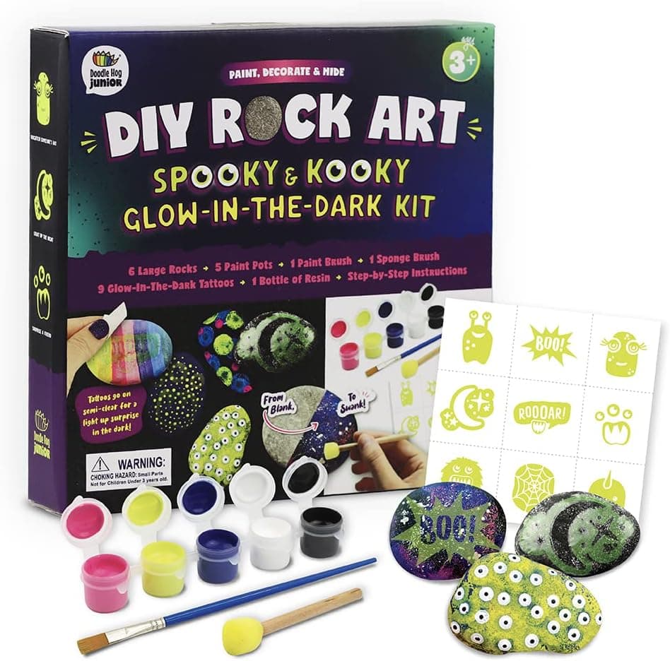 Glow In The Dark Rock Painting Kit for Kids - Arts and Crafts for Girls Boys Ages 6-12 - Art Craft Kits Paint Set - Supplies for Painting Rocks - DIY Gift Ideas, Activities Age 4 6 7 8- 12, 9-12