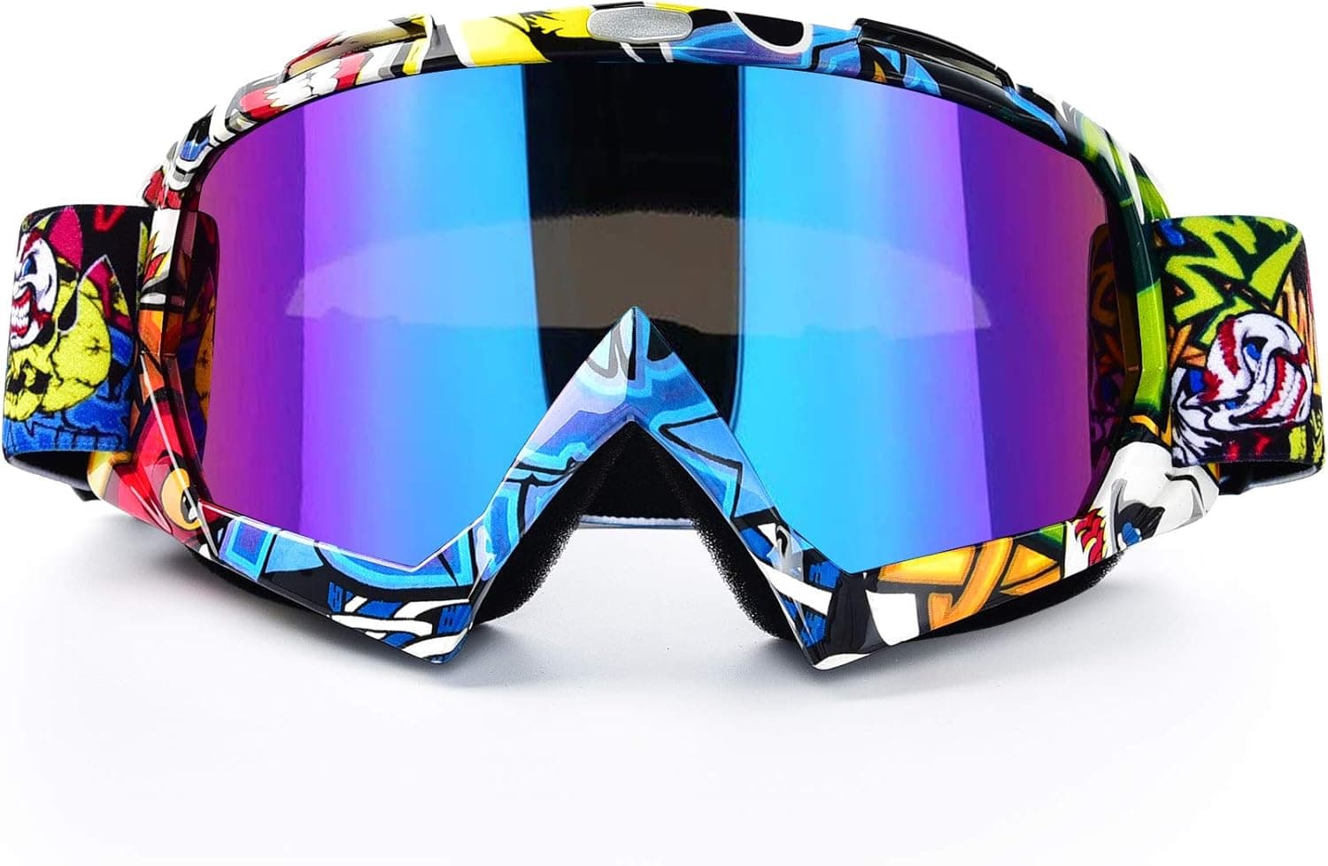 BOLLFO Motorcycle Goggles Motocross ATY Dirt Bike Goggles Anti-UV Safety Protective Anti Fog Tactical Goggles for Cycling Riding Climbing Skiing (Graffiti Frame Color Lens) (Yellow Frame Color Lens)
