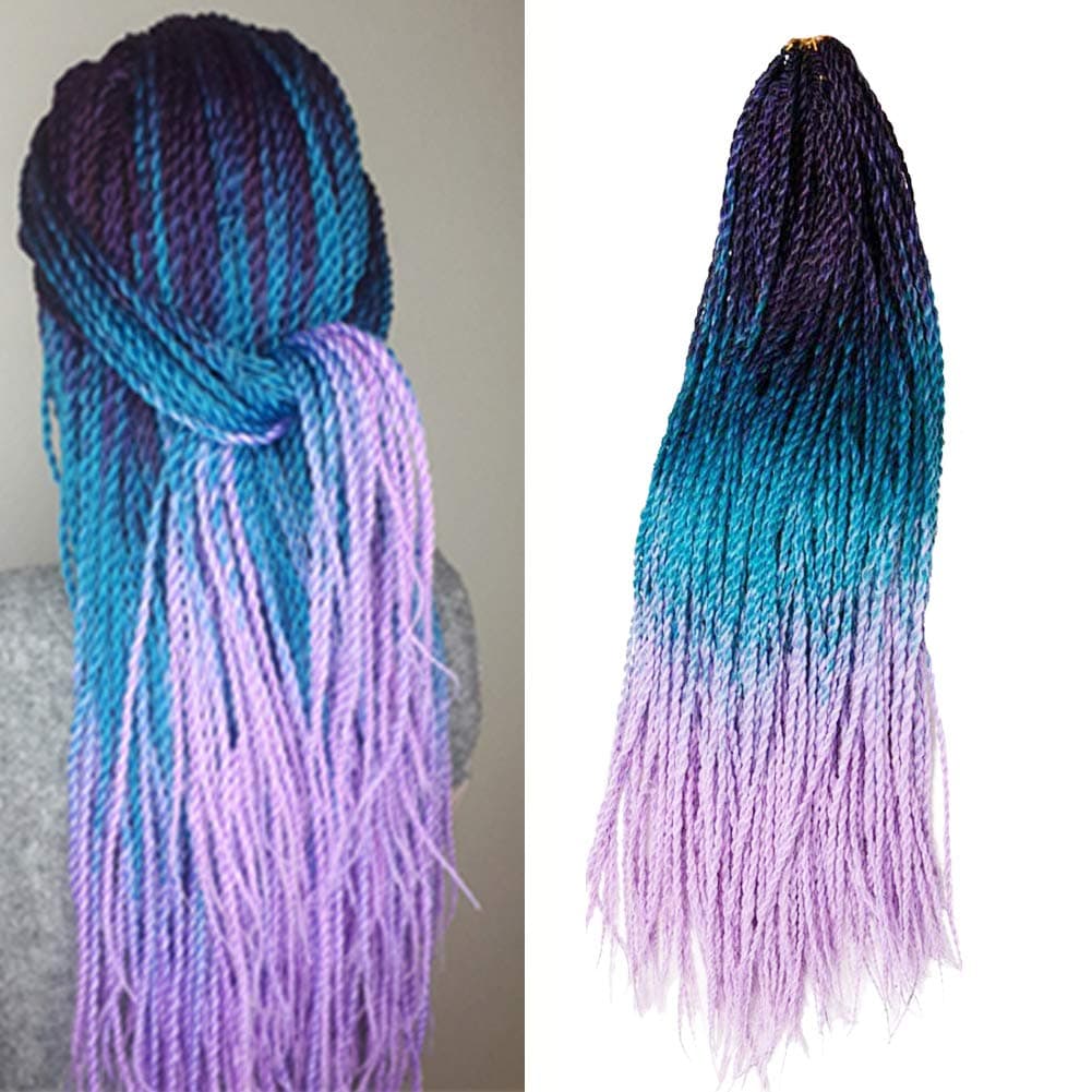 24 Inch Ombre Senegalese Twist Hair 6 pack/lot Crochet BoxBraids 30 Roots/pack Synthetic Braiding Hair for Women (purple Lake blue light purple)