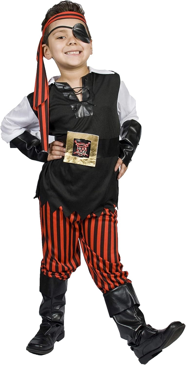 MONIKA FASHION WORLD Boys Pirate Costume Light UP Belt Child Kids Size S 4 5 6 Years Old, Ahoy Matey!