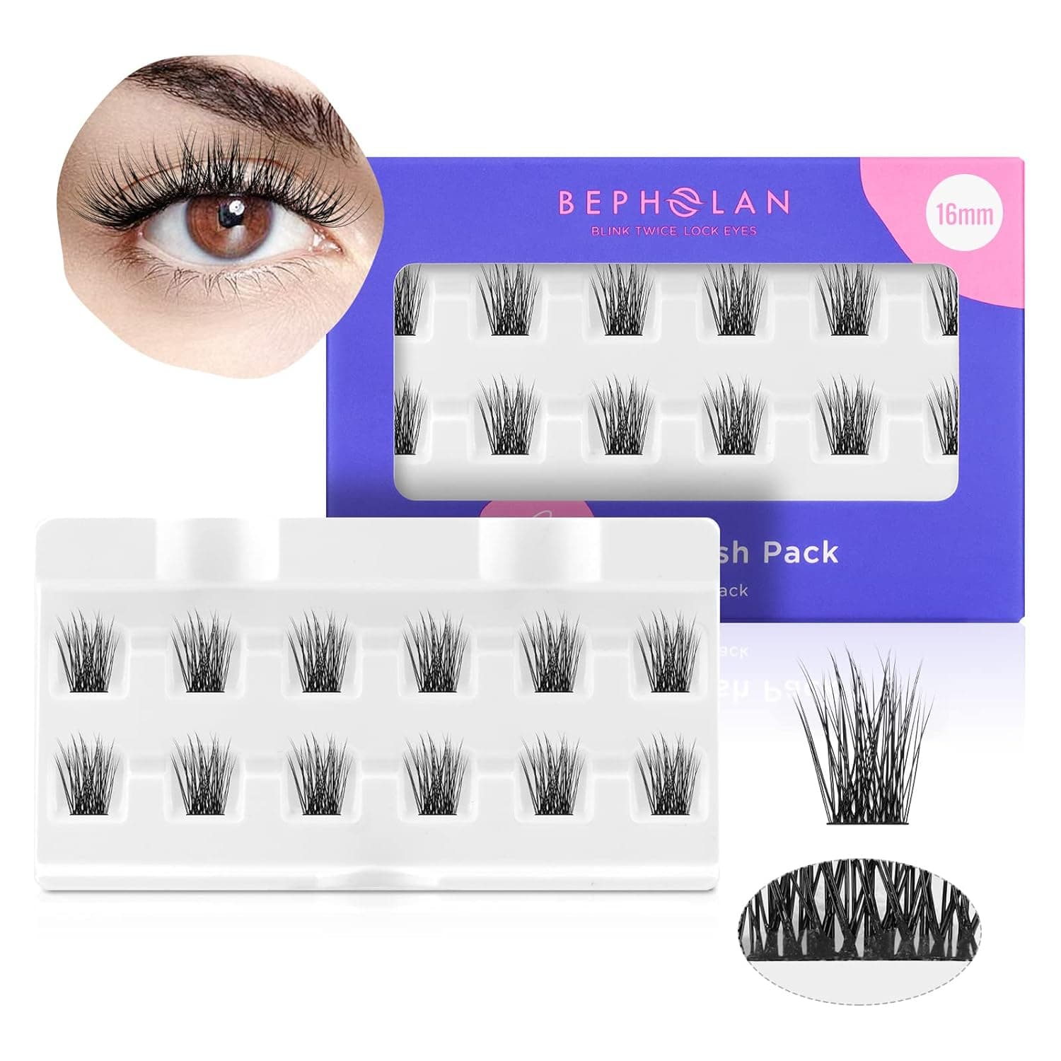 BEPHOLAN DIY Eyelash Extension,Individual Cluster Lashes, At Home DIY Eyelashes Extension,Featherlight Synthetic Lashes,Reusable(707 16mm)