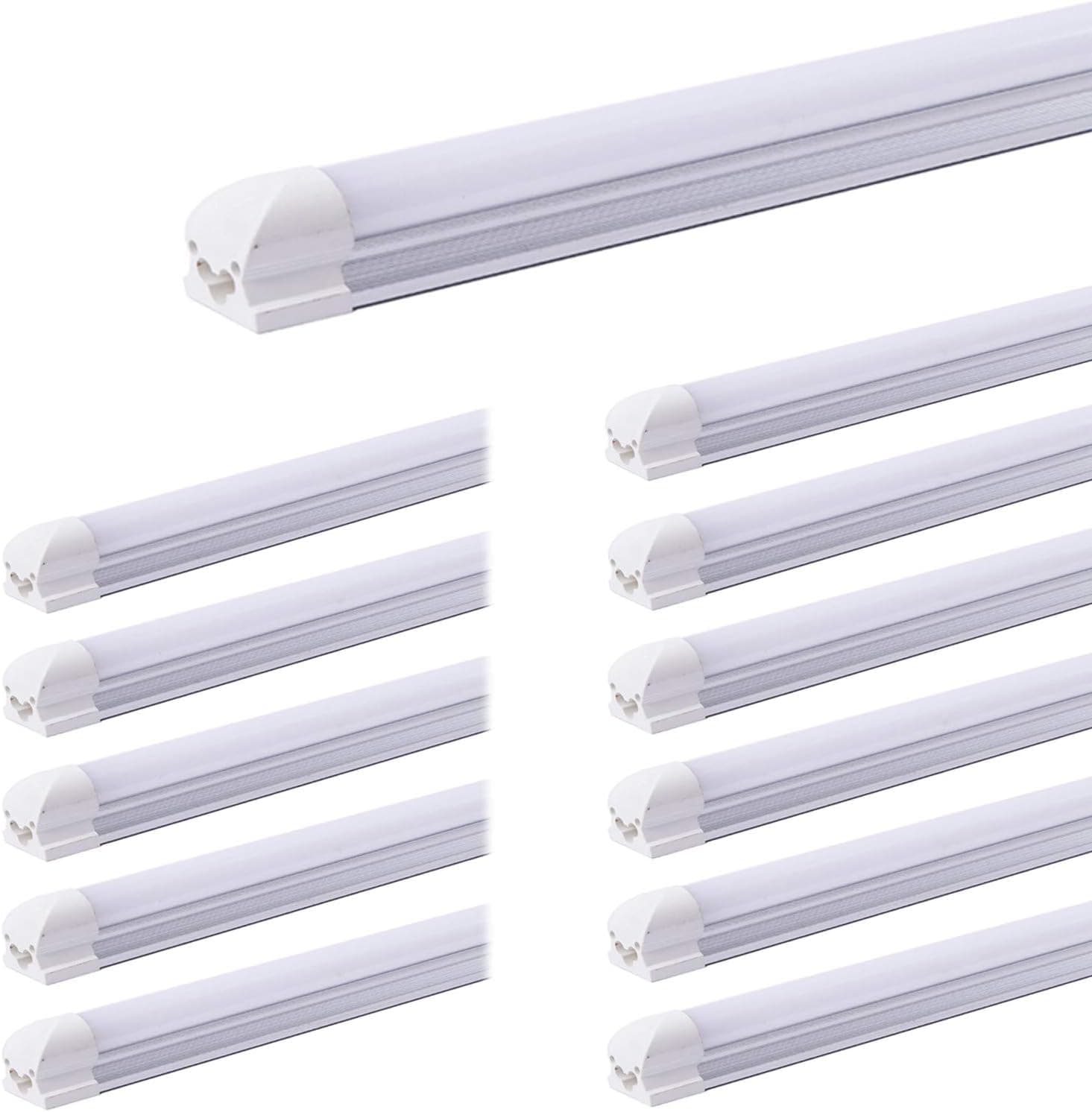 12 Pack 4FT 24w linkable T8 Integrated LED Tube Light White Daylight 6500K, Milky Cover, Utility Shop Light, Ceiling Fixture Under Cabinet Light AC100-277V (4ft 24w Milky, 12 Pack)