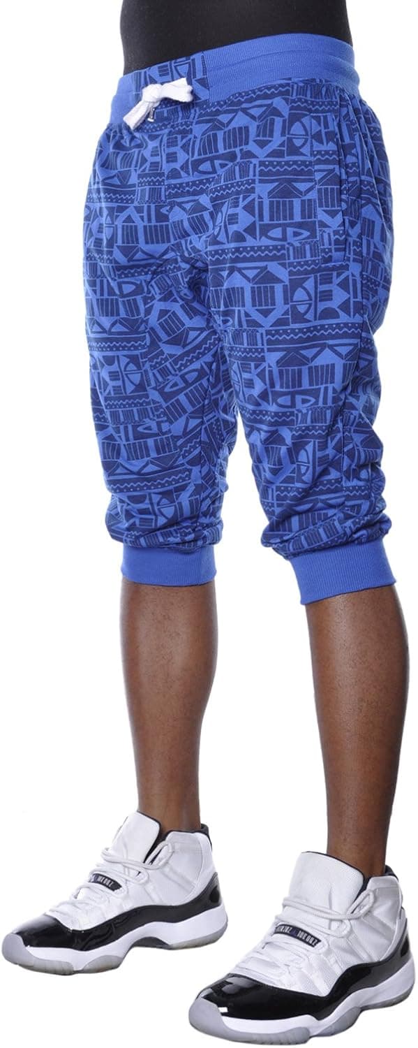 Southpole Men's Jogger Capri Pants All Over Space Patterns in 3/4 Length and French Terry Fabric