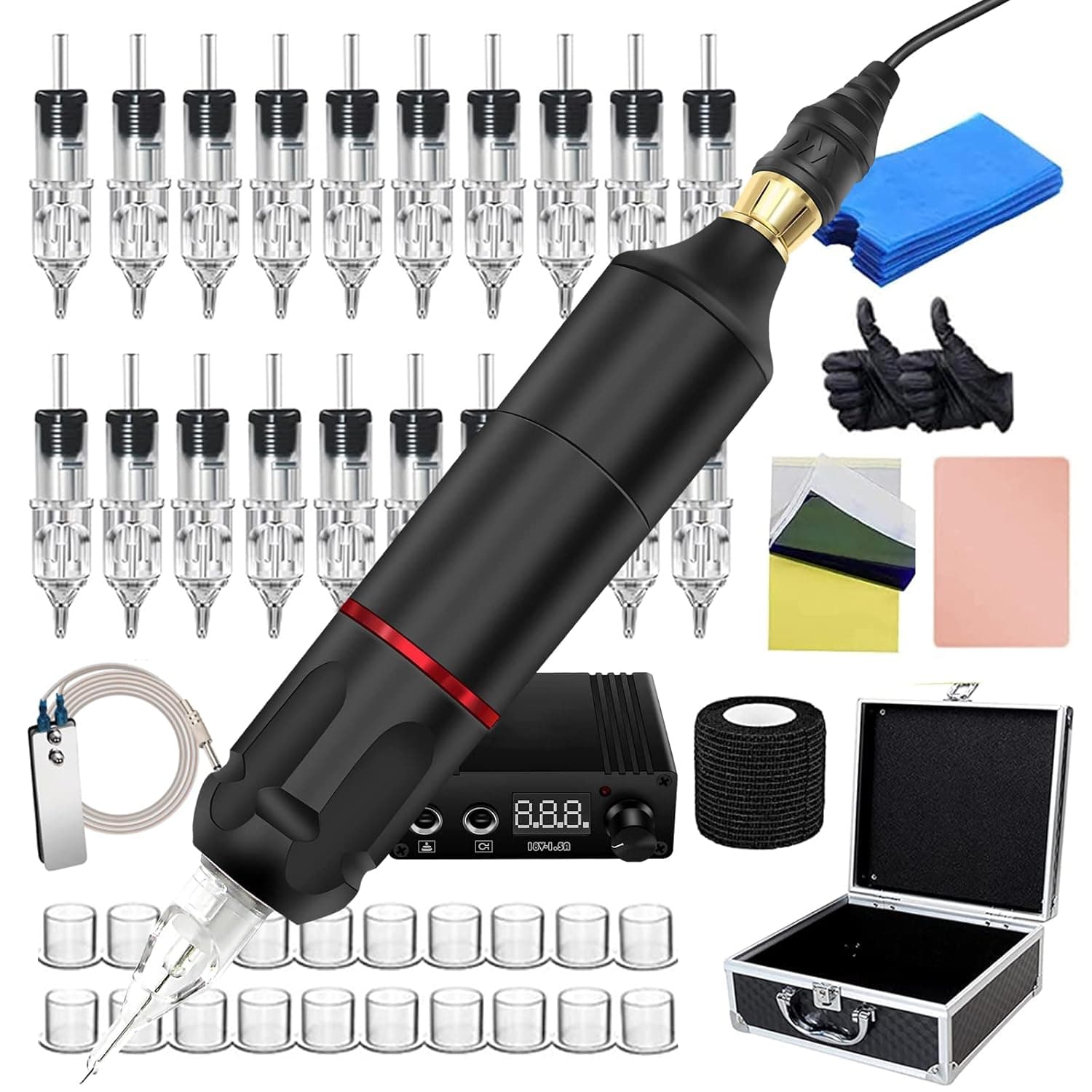 Gakonp Professional Pen Machine Kit with Practice Skin 20pcs Cartridges Ink Cap Transfer Paper for Artists and Beginners