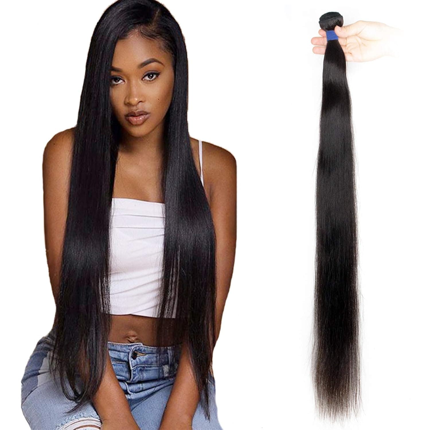 FDX Straight Hair 1 Bundle 24 Inch 100% Human Hair Unprocessed Single Bundle Straight Hair 10A Virgin Human Hair Bundles Weave Extensions Natural Color 24 Inch