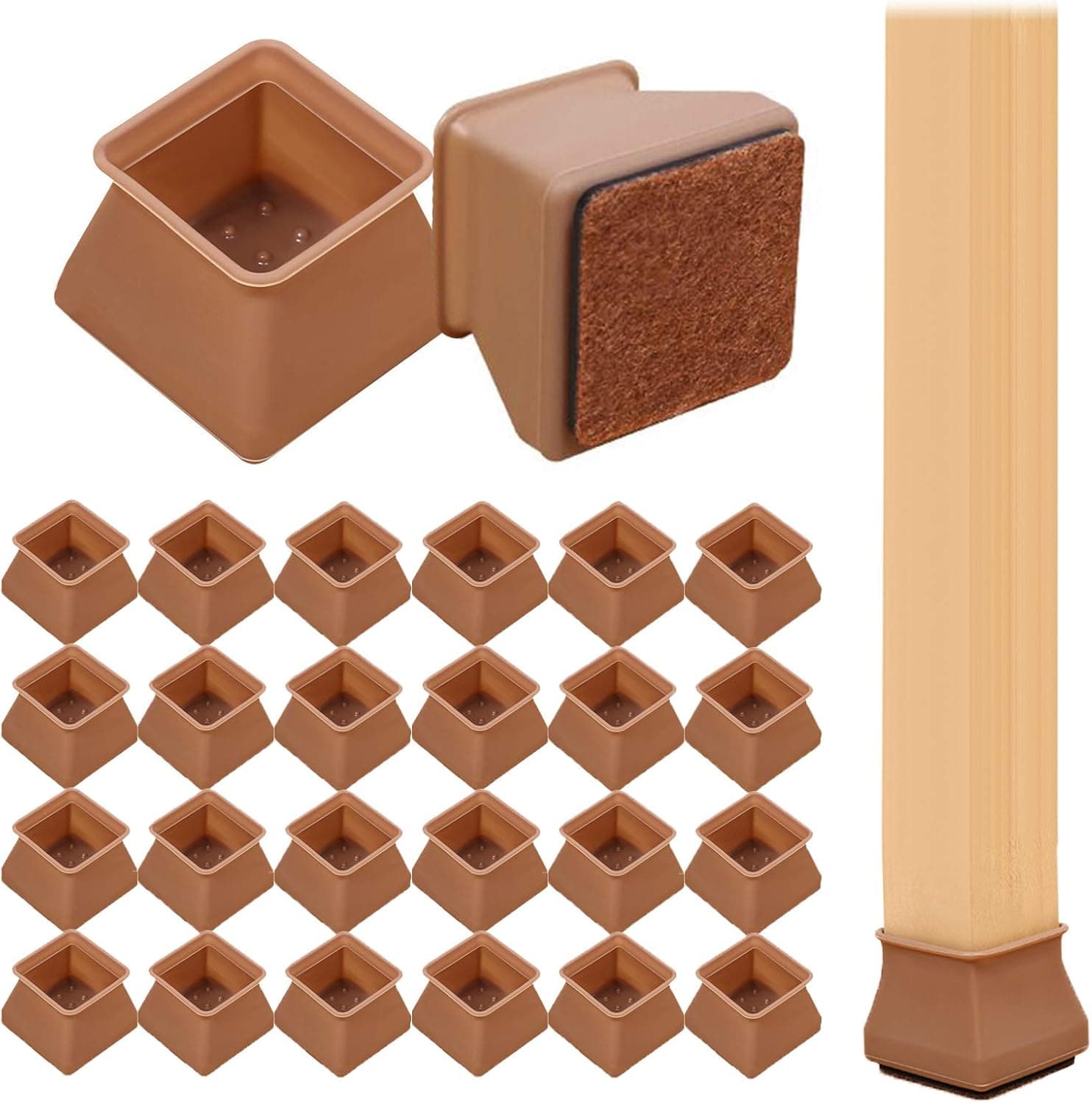 Chair Leg caps 24Pack, Jaisie.W Silicone Chair Leg Floor Protectors Furniture Protection Cover with Felt Pads Anti-Slip Chair Floor Pads Set of 24 (24, Square)