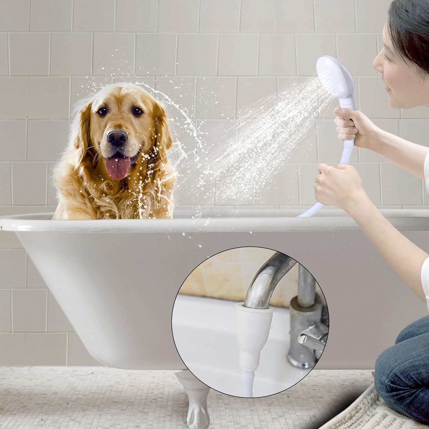 Besmon Pet Shower Sprayer for Bathtub,Tub Spout Shower Sprayer,Slip on Shower Hose,Shower Attachment for Tub Faucet, Dog Sprayer Shower Attachment,Sink Sprayer Attachment,Portable Shower Head