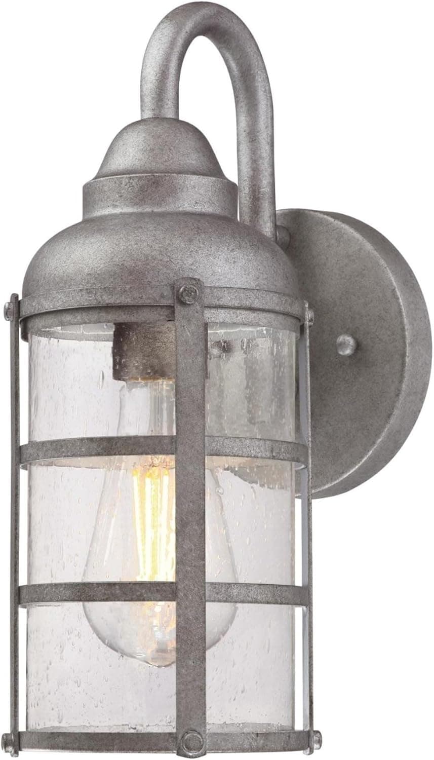 Westinghouse Lighting 6357700 Rezner One-Light, Galvanized Steel Finish with Clear Seeded Glass Outdoor Wall Fixture