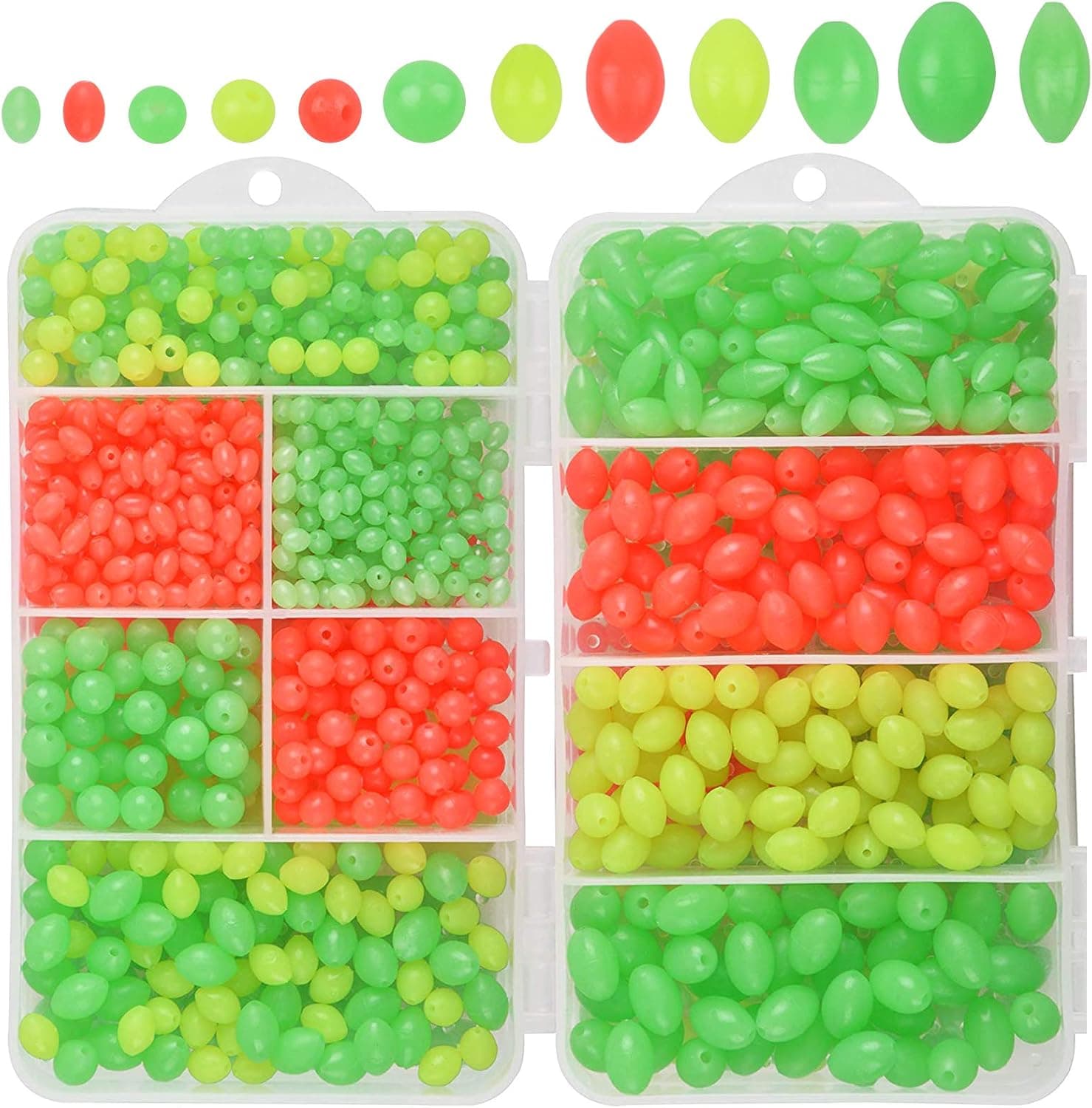 Glow Fishing Beads Saltwater Freshwater, 1000pcs Soft Plastic Fish Beads Luminous Round Oval Egg Beads Assortment Fishing Tackle Tools for Rigs Leaders