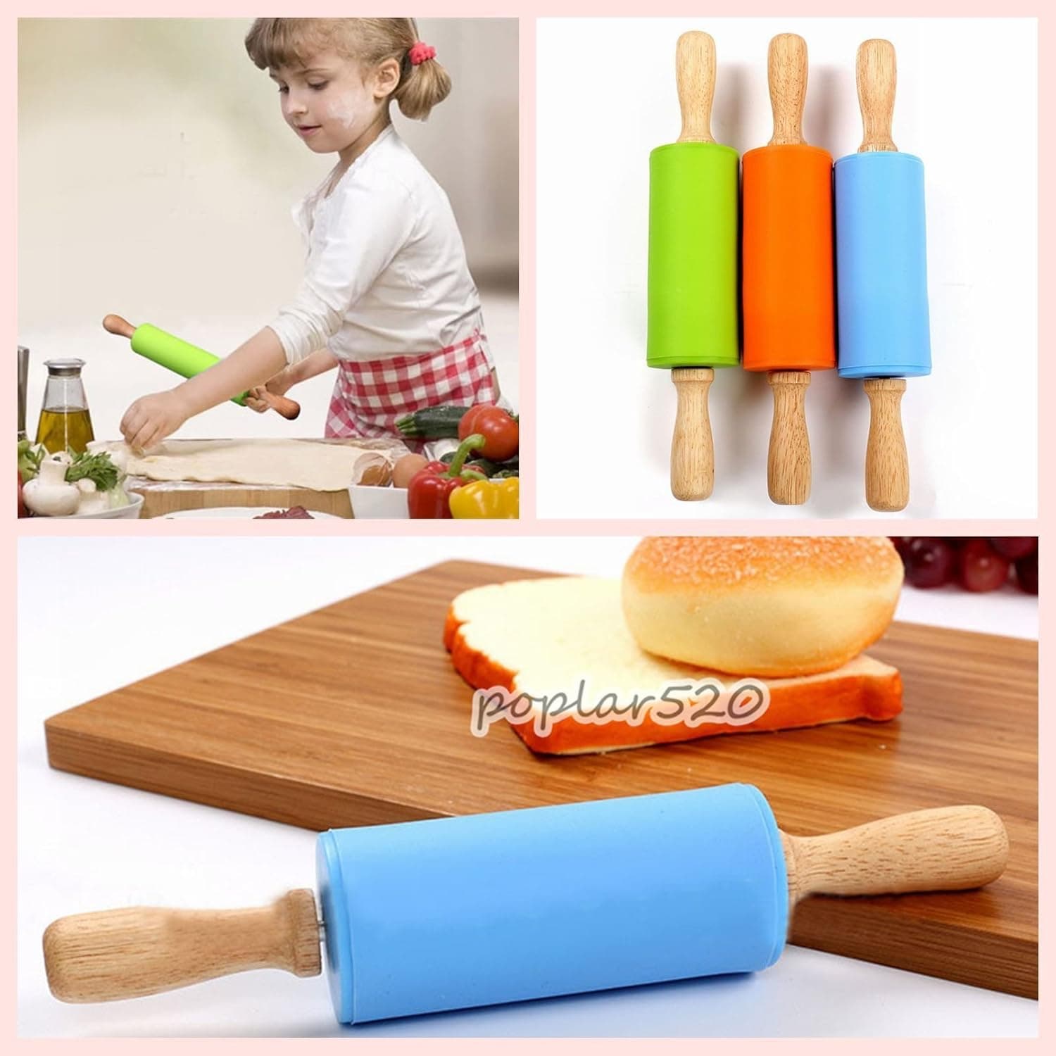 Nonstick Rolling Pin Wooden Silicone Rolling Pin Handle for Rolling Dough,Baking(Green)