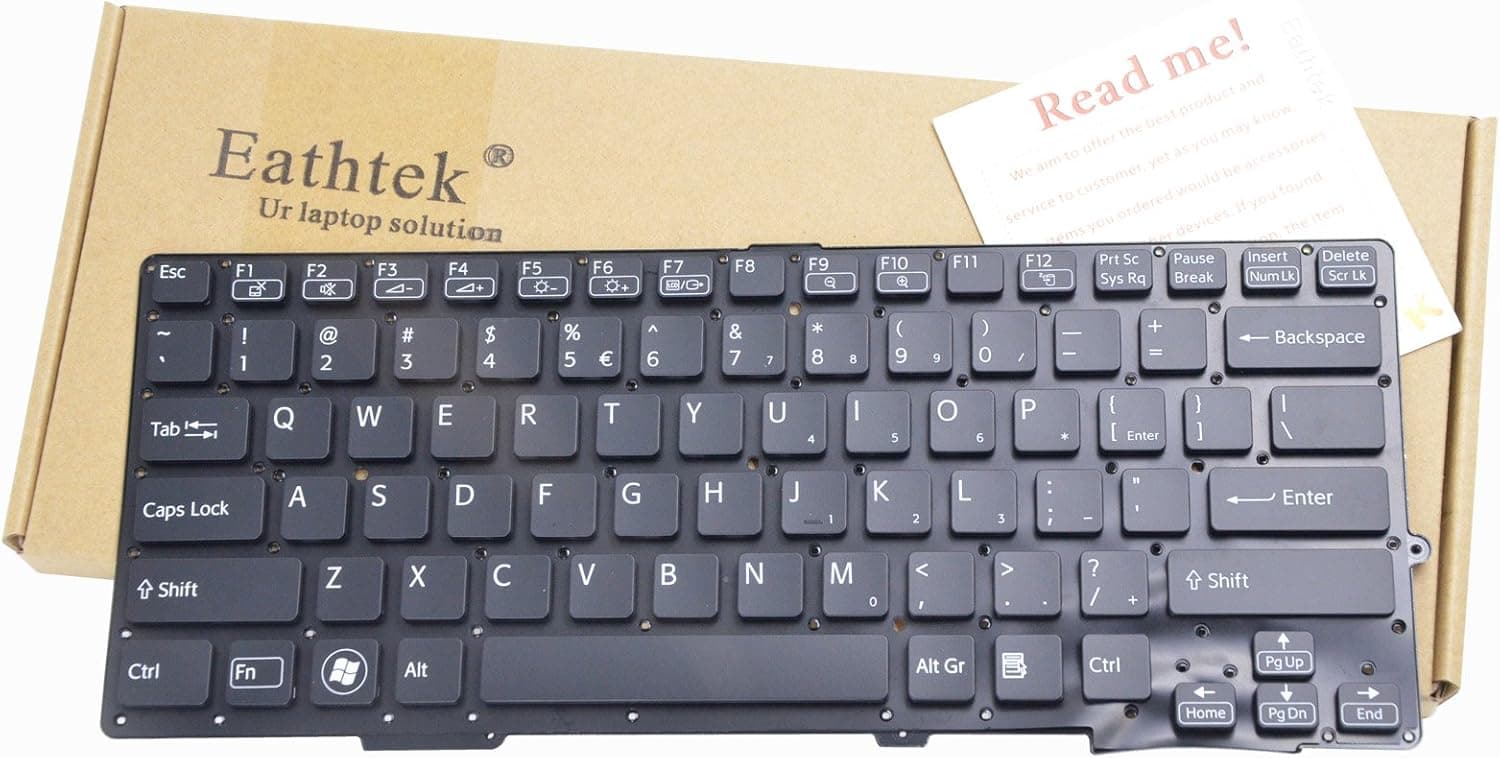 Eathtek Replacement Keyboard Without Frame and Backlit Compatible for Sony VAIO E 13" E13 SVE13 SV-E13 Sony VAIO E 14" E14 SVE14 SV-E14 Series Black US Layout, Part# 9Z.N6BFF.C01 149009711 NSK-SDCBF
