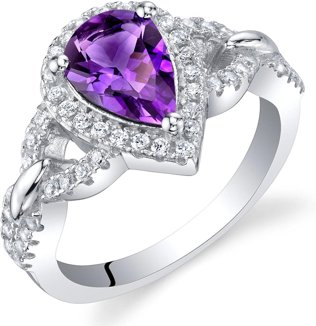 Peora 925 Sterling Silver Teardrop Crest Ring for Women, Various Gemstones, Pear Shape 9x6mm, Sizes 5 to 9