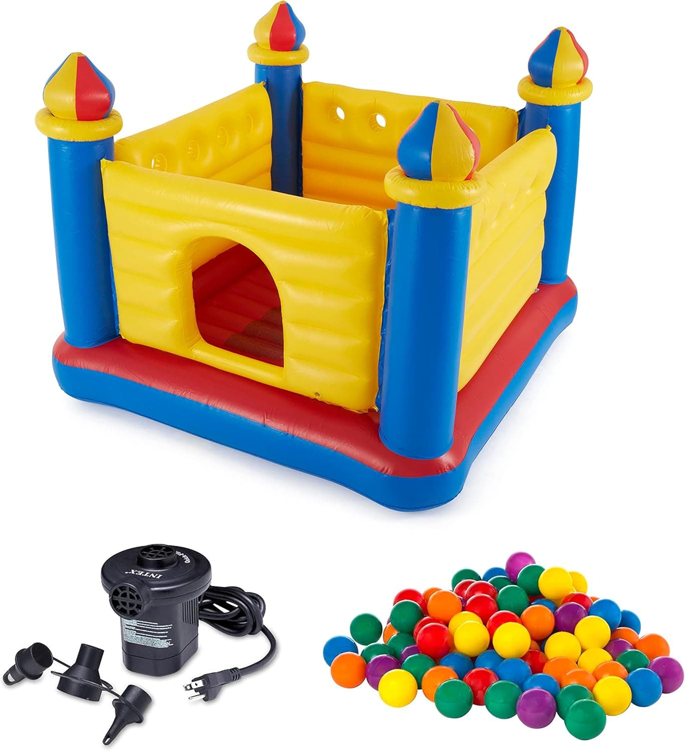 Intex Kids Inflatable Jump-O-Lene Ball Pit Castle Bouncer w/ Air Pump & Balls