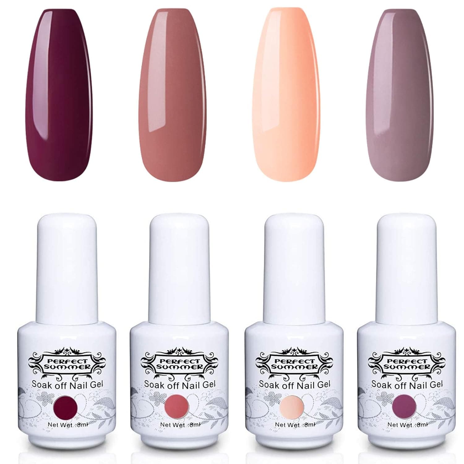 Perfect Summer Gel Nail Polish Set Soak Off Nail Lacquer UV LED Pure Color Set of 4PCS X 8ML #003