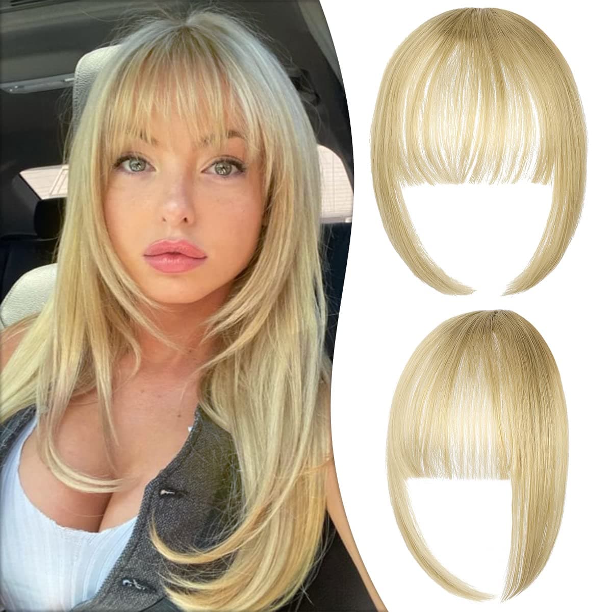 Clip in Bangs Fringe Hair Extenisons Natural Front Neat Clip-on Wispy Bangs Long Temple One Piece Hair Accesory for Women