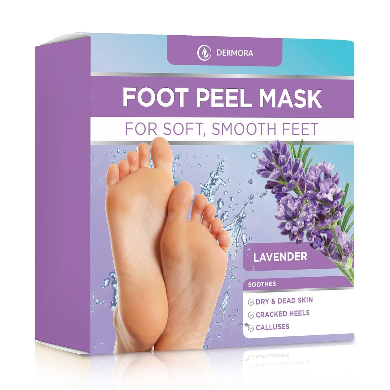 DERMORA Foot Peel Mask - 2 Pack of Large Size Skin Exfoliating Foot Masks for Dry, Cracked Feet, Callus, Dead Skin Remover - Feet Peeling Mask for baby soft feet, French Lavender Scent