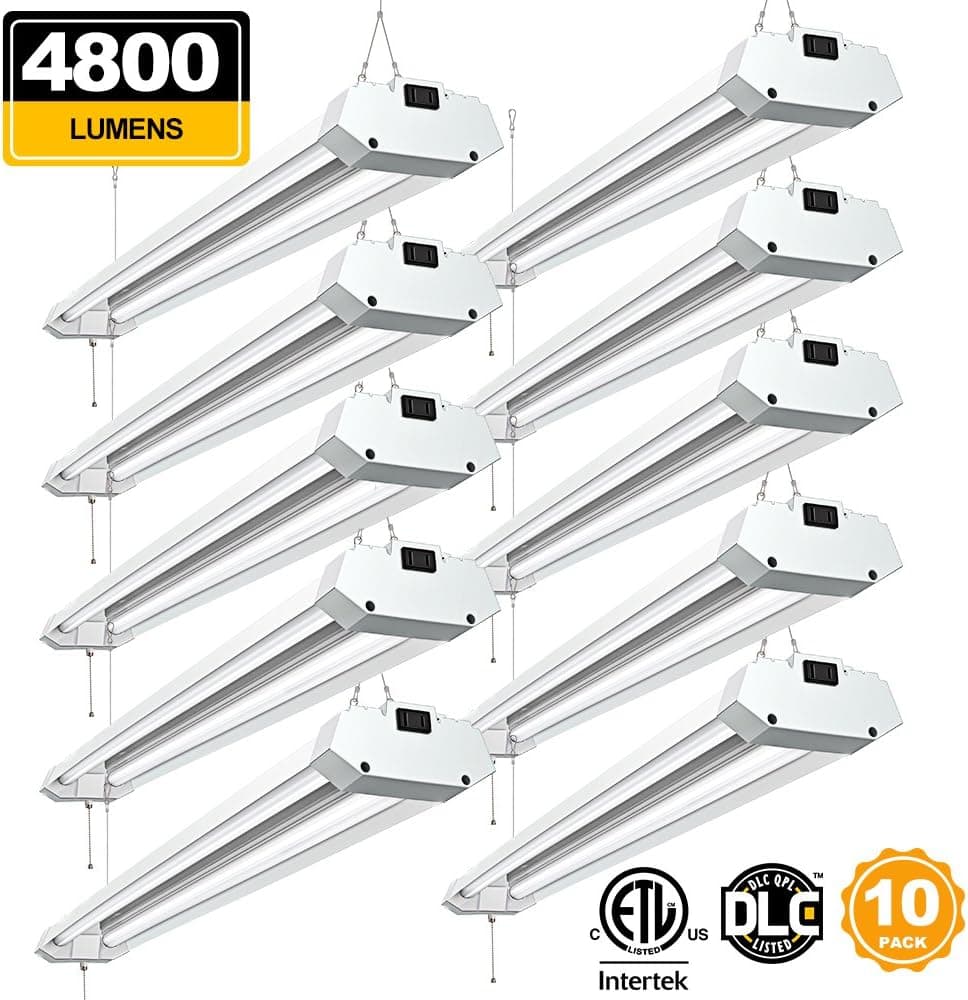 Linkable 4800 Lumen 40W 4FT LED Shop Lights for Garage 4 Foot with Plug BBOUNDER 5000K Daylight Utility Garage Lights Fixtures Hanging Mounting with Pull Chain for Basement Storage Workbench（10 Pack）