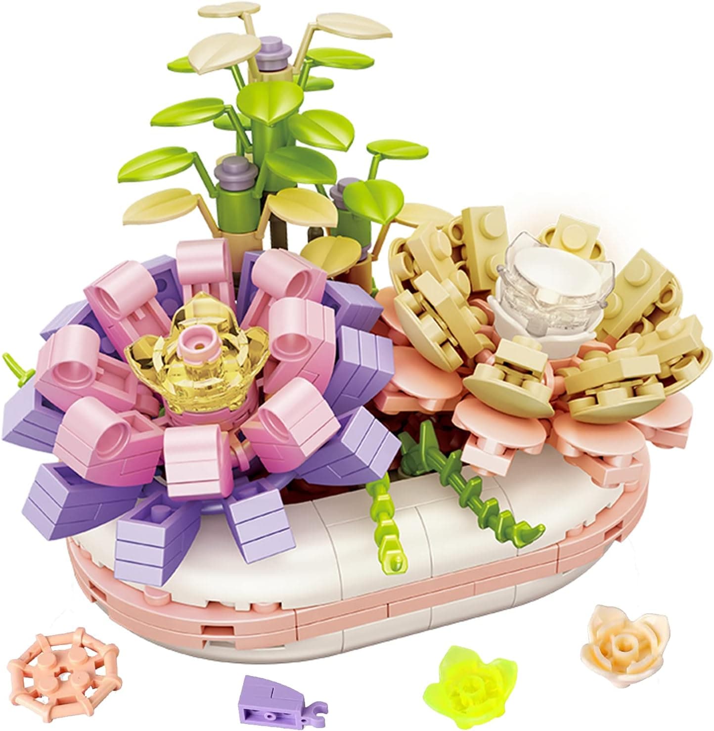 MOONTOY Succulent Bonsai Plants Flowers Building Toys Kit- Build A Garden Building Block STEM Toys Home Decor Flower Botanical Set Creative Christmas Birthday Gifts for Girls Women Adult Kids (283PCS)