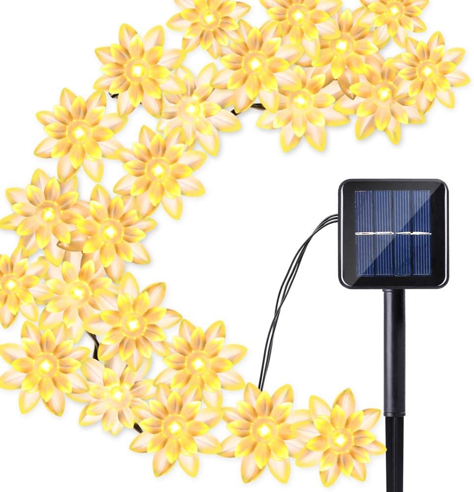Qedertek Solar String Lights Lotus Flower, 19ft 30 LED Waterproof Decoration Lights for Indoor/Outdoor, Patio, Lawn, Garden, and Holiday (Warm White)