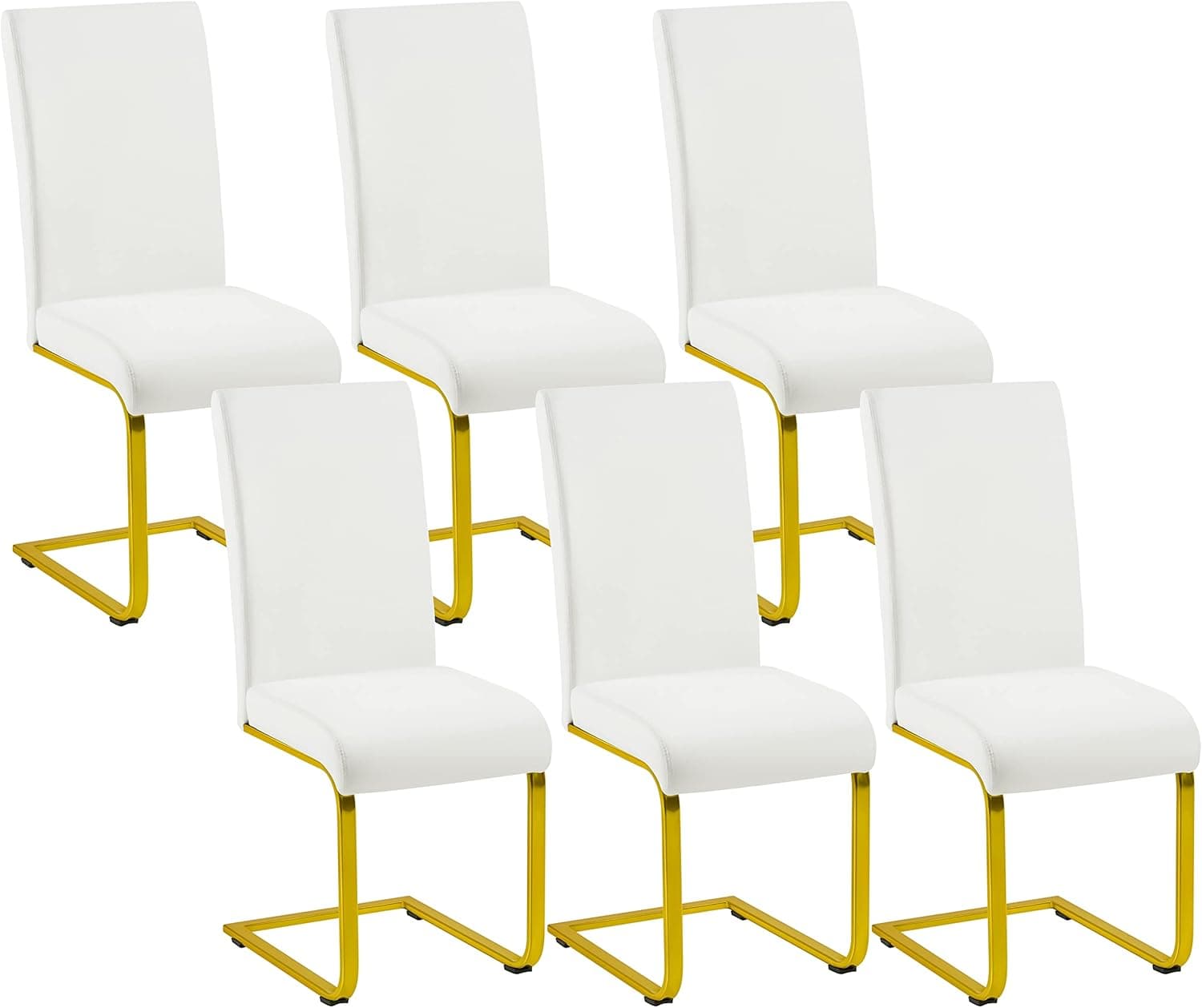 Yaheetech 6pcs Dining Chairs Armless Leather Chairs Upholstered Seat and Metal Legs Side Chairs with High Back Modern, Gold