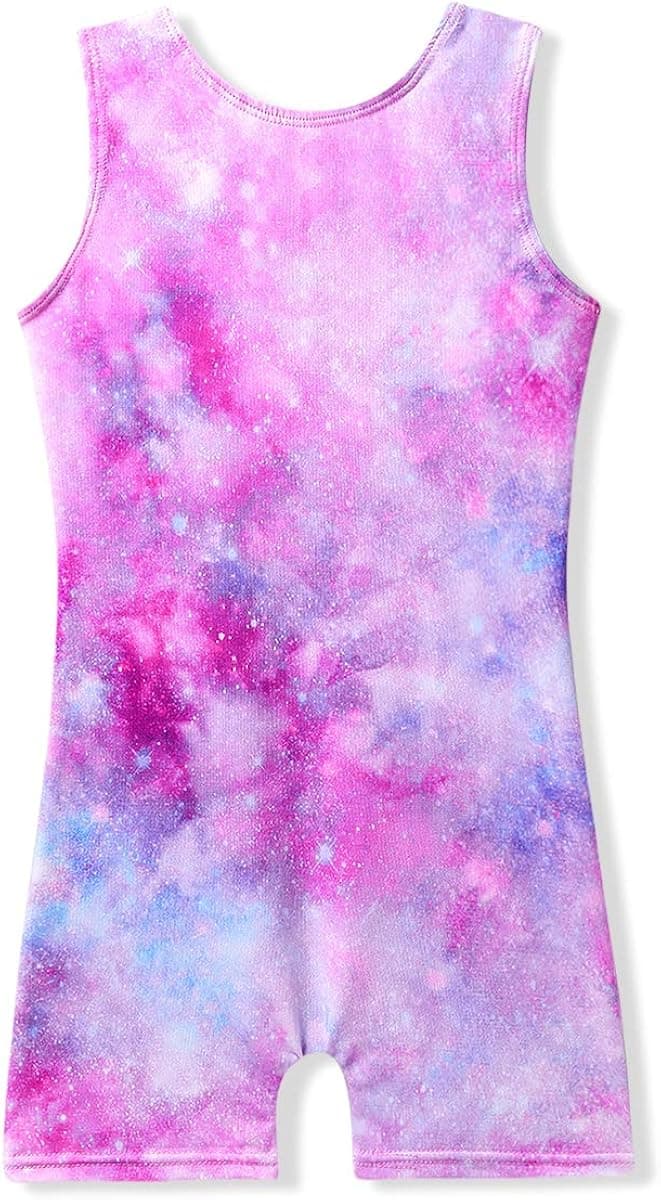 Leotards for Girls Gymnastics with Shorts Butterfly Unicorn Mermaid Dance Unitards Biketards Hotpink Black