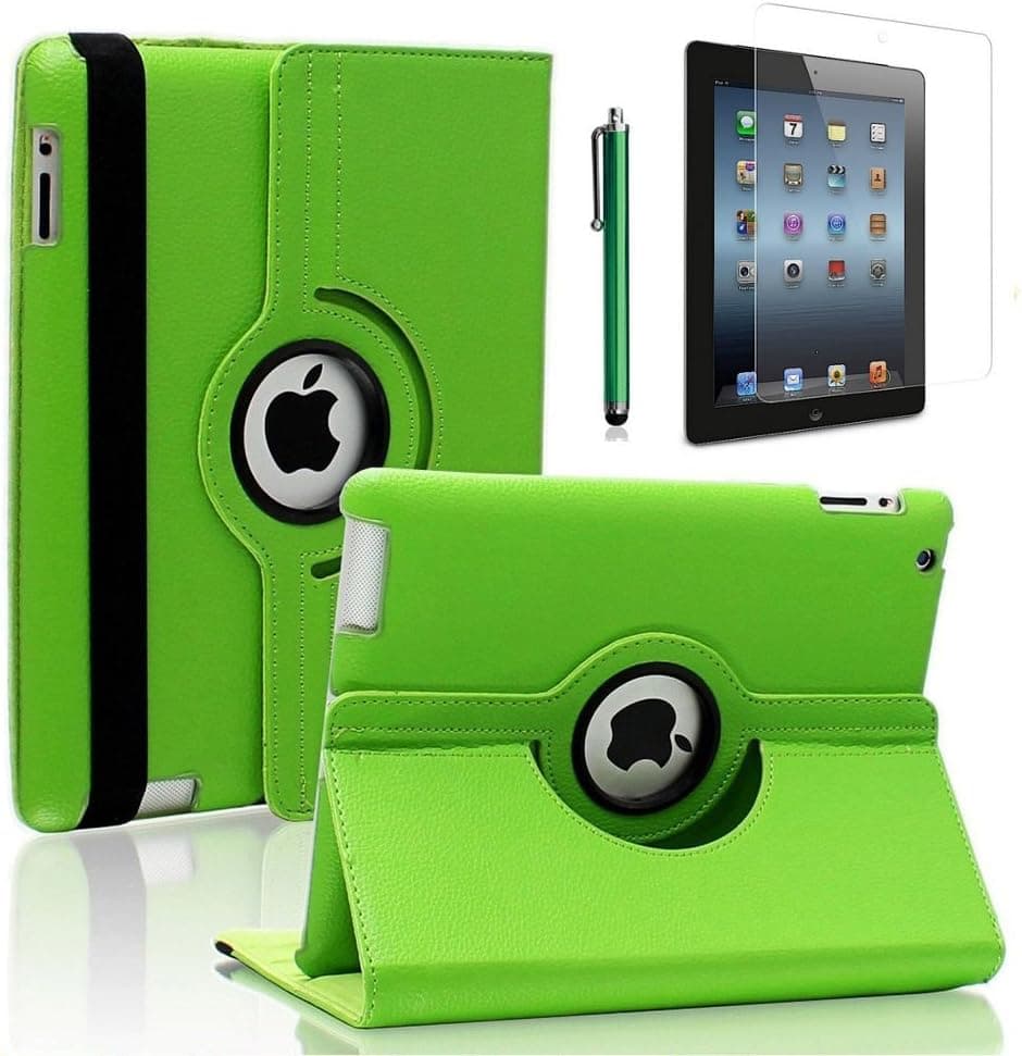 Zeox Apple iPad 2/3/4 Case - 360 Degree Rotating Stand Smart Case Cover for iPad with Retina Display (iPad 4th Generation), The New iPad 3 & iPad 2 (Automatic Wake/Sleep Feature) - Green