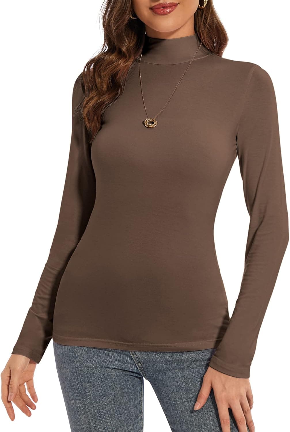 YepClick Women's Long Sleeves Mock Turtleneck Tops Basic Stretch Slim Fit Lightweight Cozy Under Layer T-Shirts
