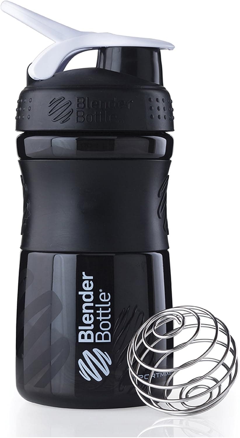 BlenderBottle SportMixer Tritan Grip Shaker Bottle, Black/White, 20-Ounce