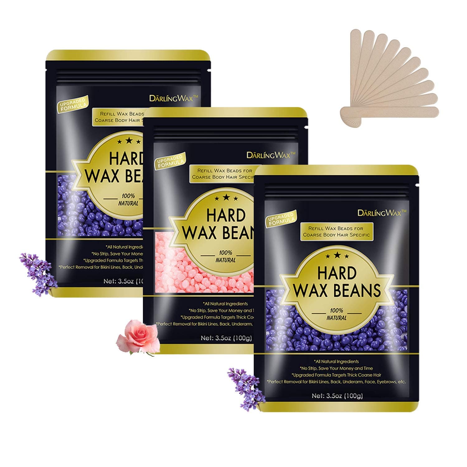 Wax Beads for Hair Removal 0.75lb, Waxing Beads for Painless Hair Removal, Hard Wax Beads for Sensitive Skin - Body Wax Beans for Face, Eyebrow, Bikini Brazilian Coarse Hair, At Home Hard Wax Beans for Women Men (2Lavender&rose)