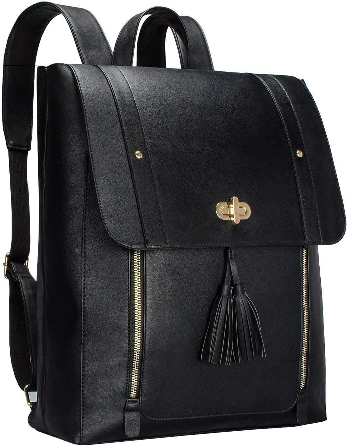 Bertasche Womens PU Leather Laptop Backpack 15.6 inch Computer Bookbag for College Work - Black