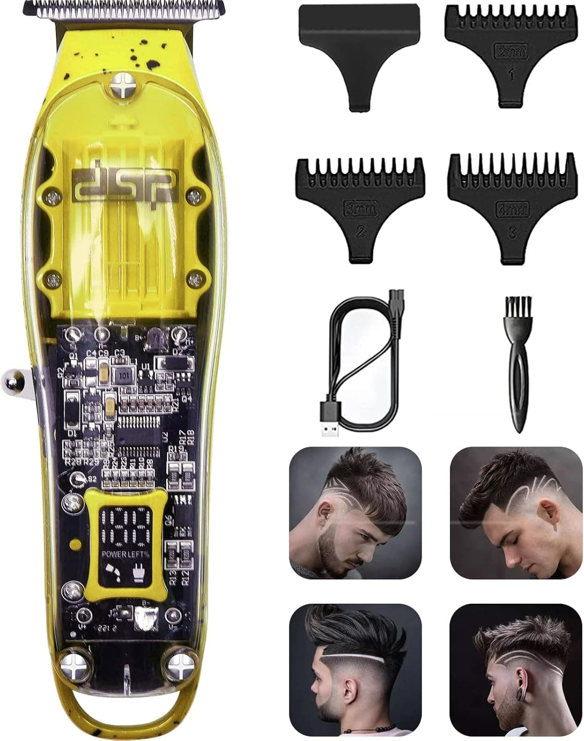 DSP Hair Trimmers for Men Cordless T-Blade Outliner Zero Mustache Trimmer Hair Clippers for Cutting Hair Mens Beard Trimmers with LED Display (Yellow)
