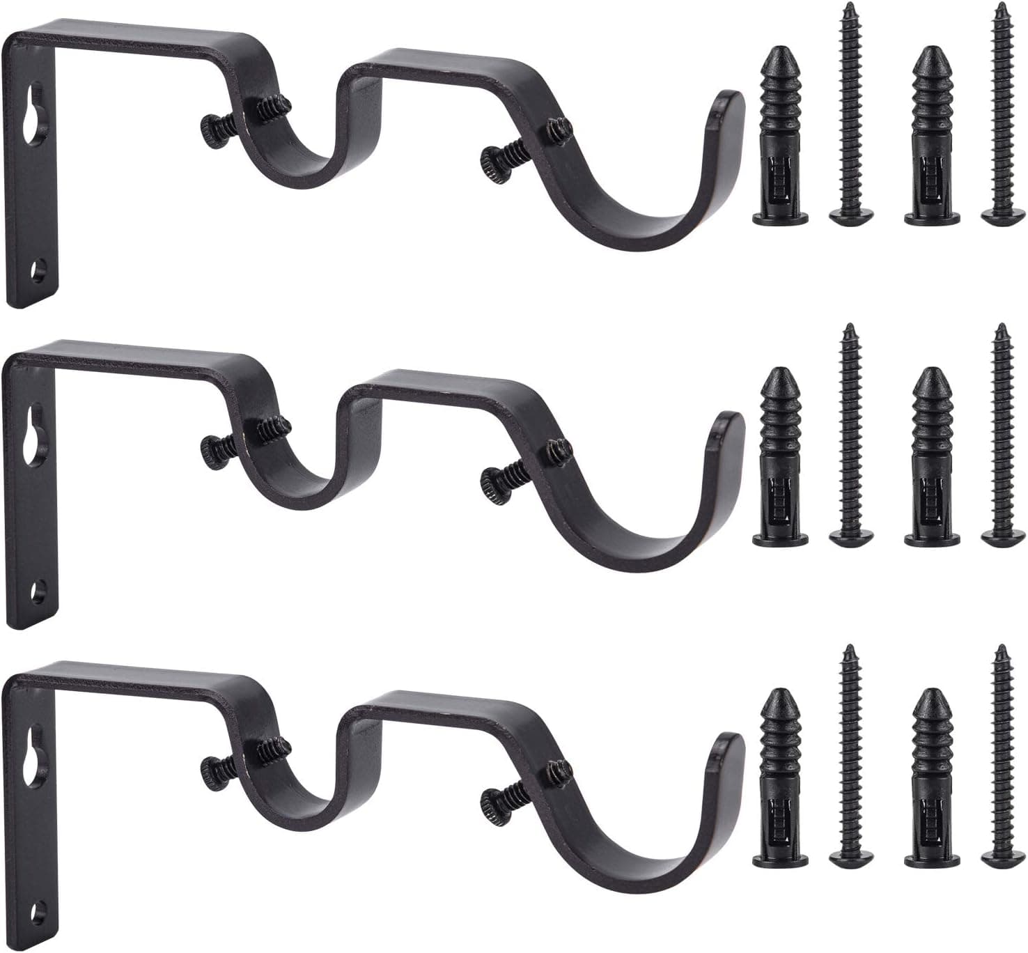 Ycolnaefllr Set of 3 Oil Rubbed Bronze Double Rod Holders Heavy Duty Double Curtain Rod Brackets Double Curtain Rod Hanging Brackets for 1 and 0.7 -Inch Rod