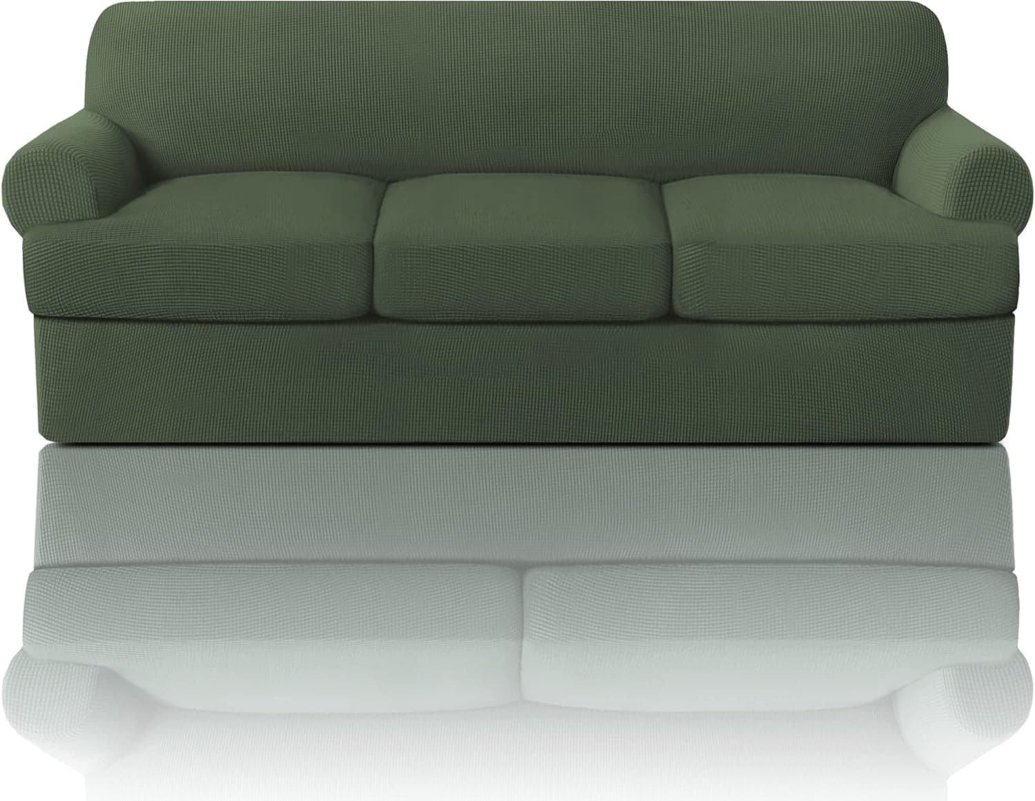 T Cushion Sofa Slipcover 4 Pieces Sofa Covers for T Cushion Sofa Soft Couch Cover Sofa Slip Covers Furniture Covers with 3 Individual T Cushion Shape Seat Covers Machine Washable, Bronze Green