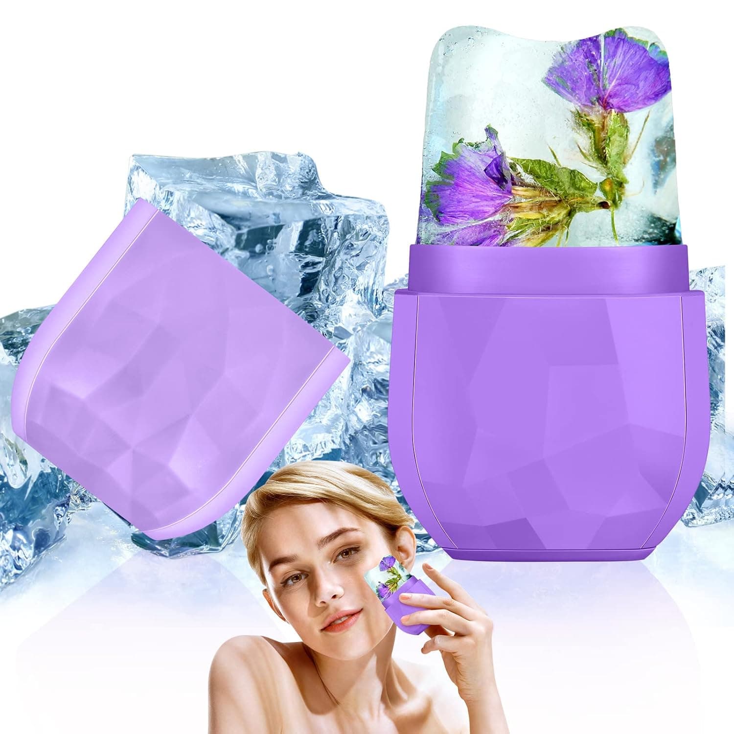 Ice Face Roller Ice Roller for Face Ice Face Mould Ice Holder for Face Eyes Skin Care Silicone Ice Stick for Face Beauty Face Icing Tool Facial Ice Sphere for Brighten Skin Lubricate Skin (Purple)