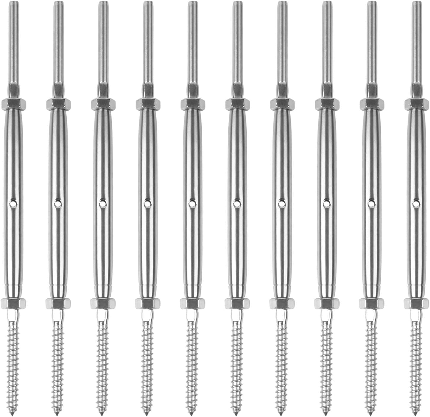 Blika (Lot of 10) Lag Screw Swage Turnbuckle for 1/8" Wire Rope Cable, Stainless Steel T316 Marine Grade