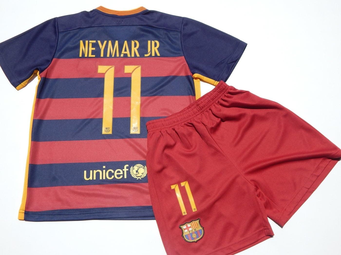Barcelona Neymar Jr. Youth 2015/16 Home Soccer Jersey + Shorts (Youth Medium 10/11 Year Old)