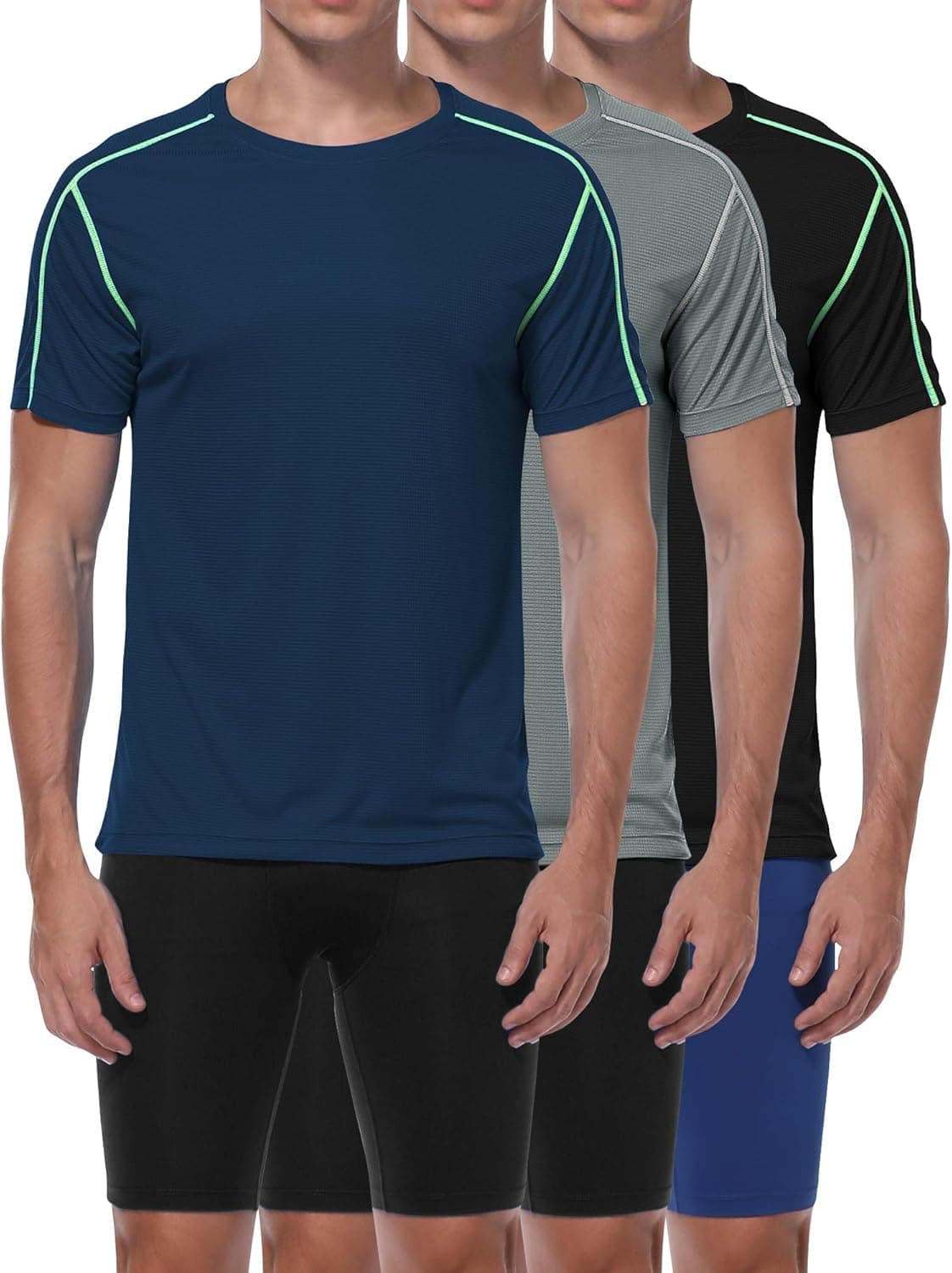 CADMUS Men's Mesh Dry Fit Sport Shirts,6502,Black(Yellow Stripe) & Grey & Navy Blue,XX-Large