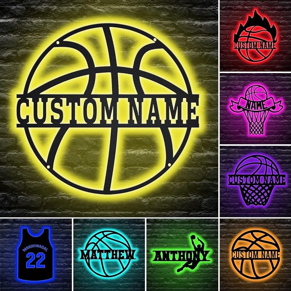 Personalized Basketball Neon Sign, Basketball Wall Decor Sign Custom Name Basketball Lamp with Name Light Wall Sign 16 Colors Changing with Remote Control, Sport Christmas Birthday Signs Kids