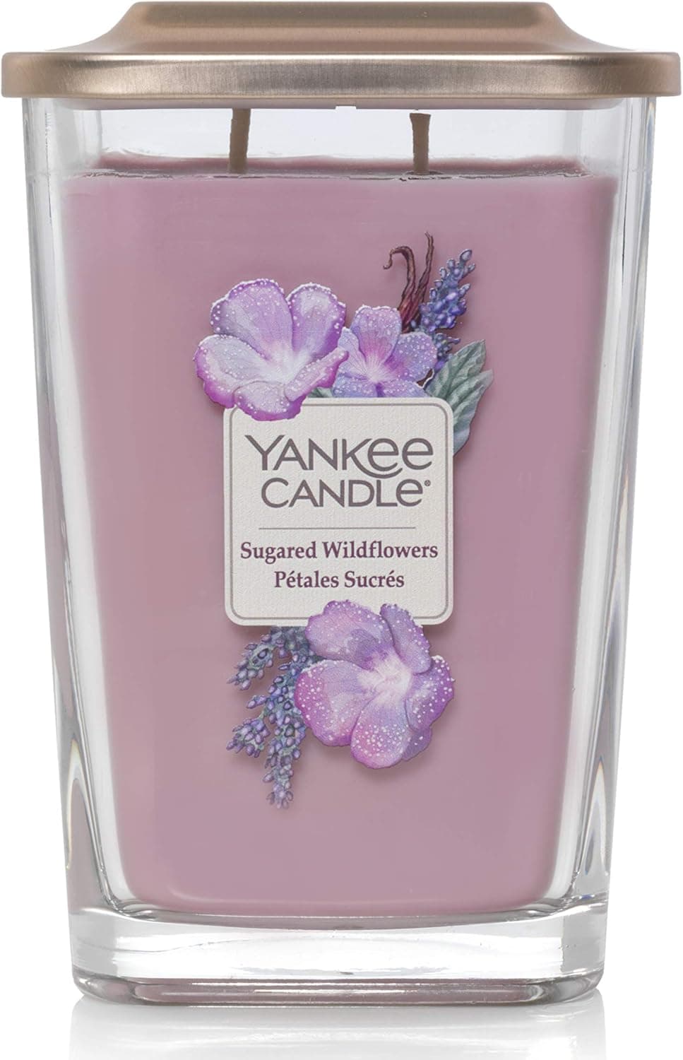 YANKEE CANDLE Elevation Coll. W/PLT Lid - Large Square Candle with 2 Large Wick Sugared Wildflowers 1611833E