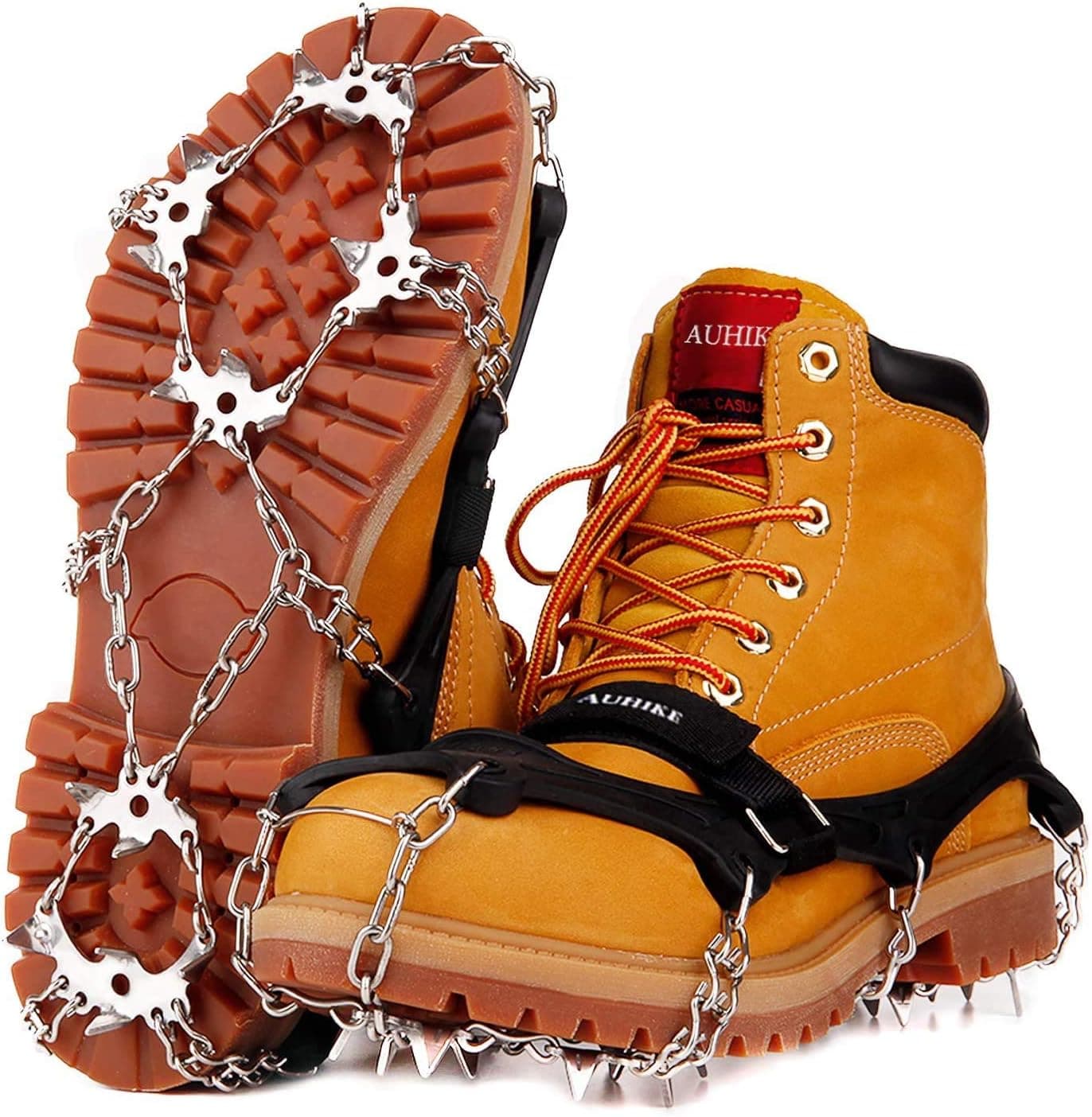AUHIKE Crampons Ice Cleats Traction Snow Grips Traction Cleats System Safe with Tear-Resistant Gasket Protect for Hiking Fishing Jogging Mountaineering Walking