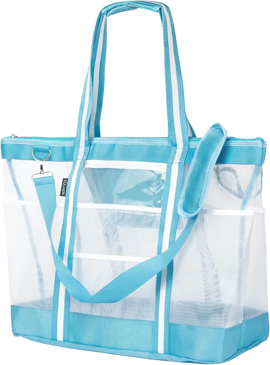 Vulken 42L Large Mesh Beach Bag for with Zipper 9 Pockets for Women and Men