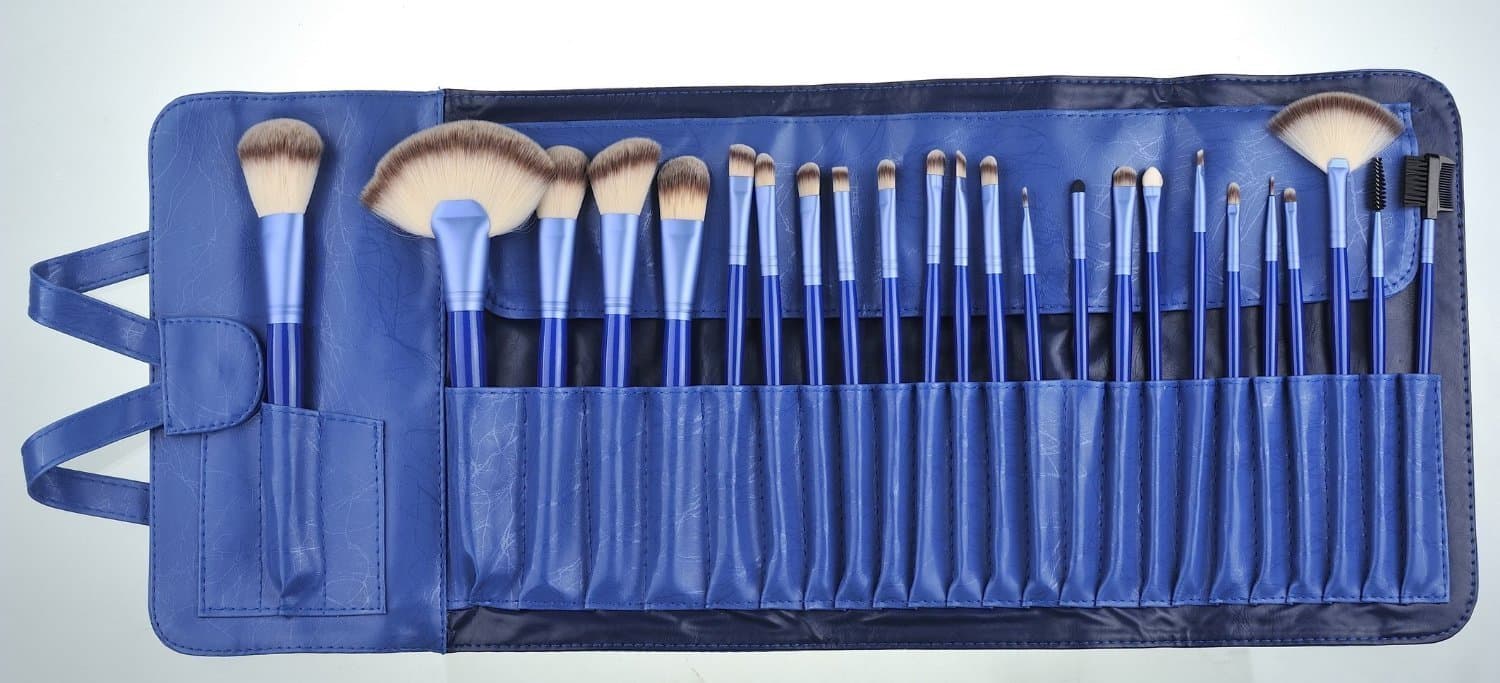 Shari Professional Powder Foundation Blusher Cosmetic Makeup Brush Set Pouch Bag(Blue 24pcs)