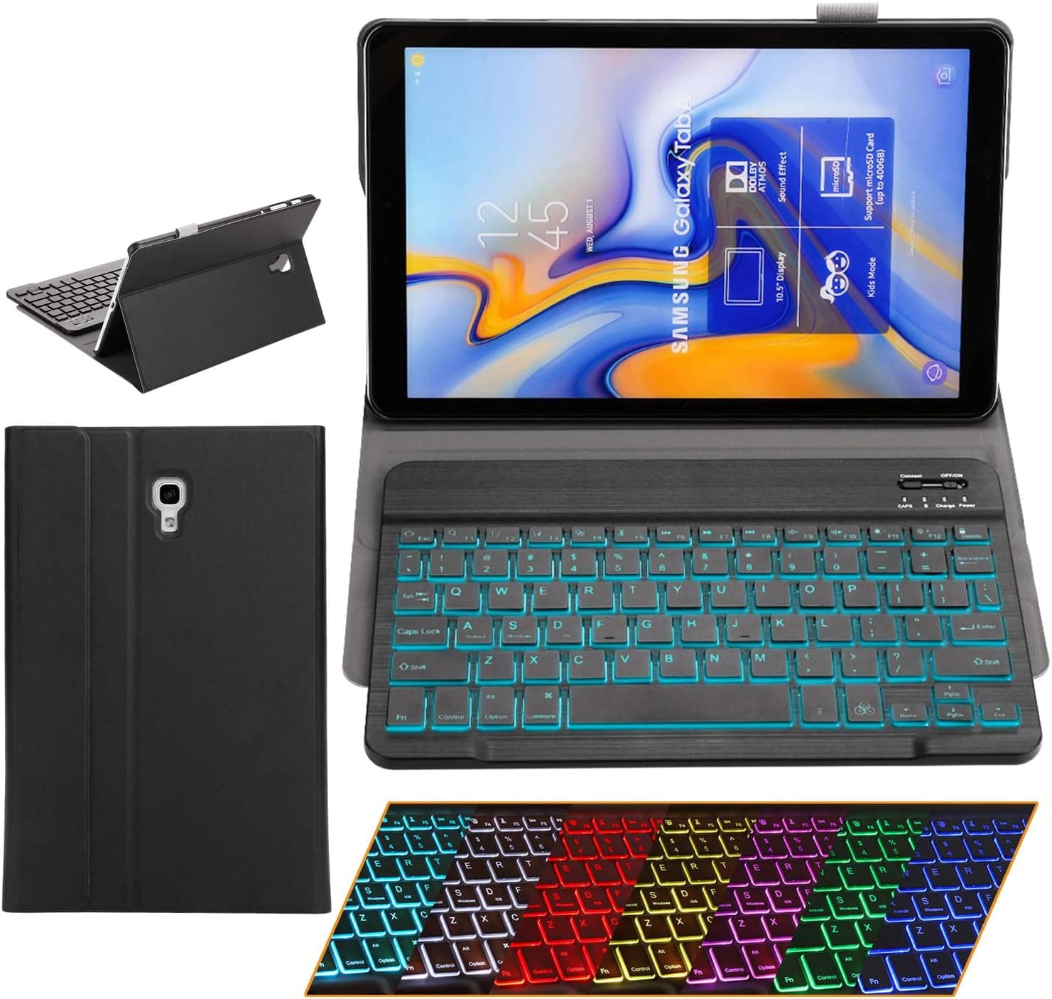 Keyboard Case for Samsung Galaxy Tab A7 10.4" SM-T500/T505/T507, Backlights Ultra Thin PU Leather Slim Folio Stand Cover with Removable Wireless Bluetooth Backlit Keyboard (T590-Black)