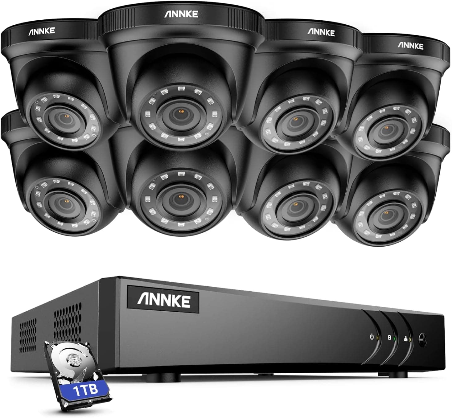 ANNKE Wired CCTV Security Camera Systems Outdoor, 8 Channel H.265+ DVR Recorder and 8×1080P IP66 Weatherproof HD-TVI Surveillance Cameras, Email Alert with Snapshots, Motion Detetion, 1TB Hard Drive