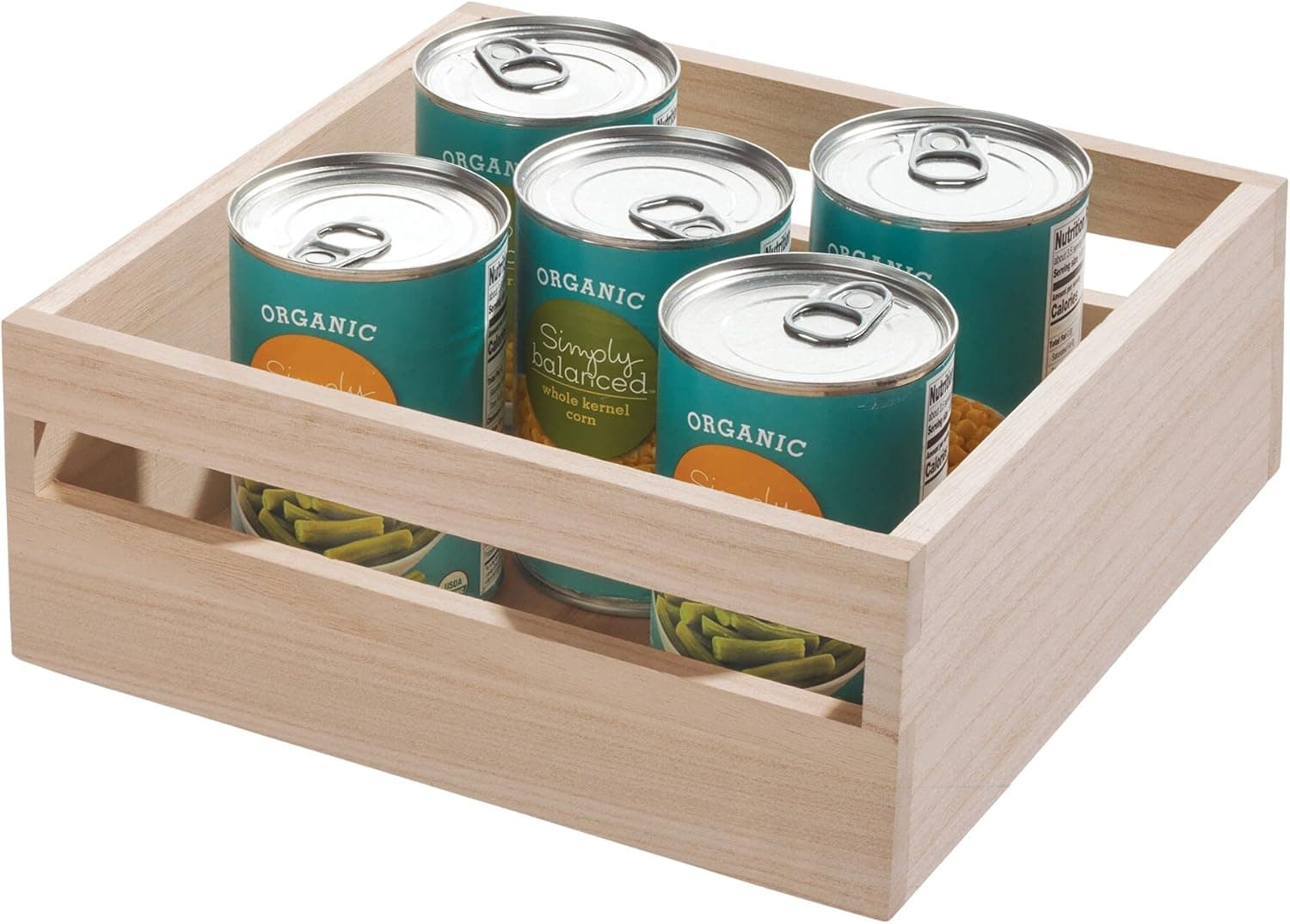 iDesign Renewable Paulownia Wood Collection Storage Bin with Handles, 10" x 10" x 4", Natural